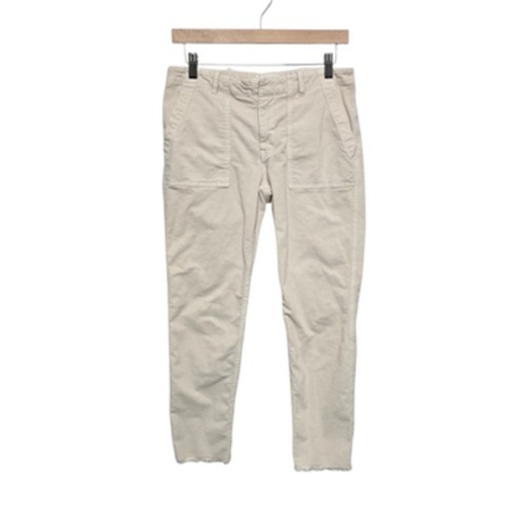 Nili Lotan Pants Womens 6 Beige Corduroy Crop Frayed Hem Studio Utility USA - Picture 1 of 12